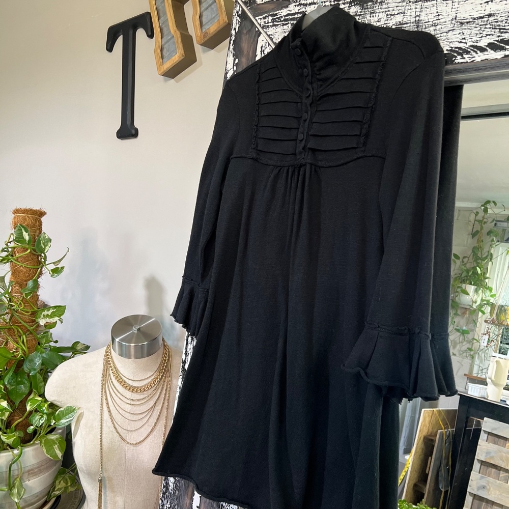 EUC + Rare ✵☽Free People☾✵ VNTG Black Cotton Military Tunic Mini Dress | Small - Picture 9 of 14